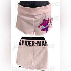 Marvel Spiderman pink foldover waist loungewear shorty shorts‎ size medium new